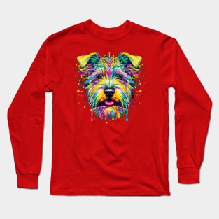 Fluffy Terrier Dog Stencil Design Long Sleeve T-Shirt
